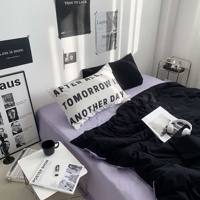 91家纺网 家纺一手货源 找家纺 柚可家居 2024新款定版枕套水洗棉四件套 蒂克 黑紫+紫