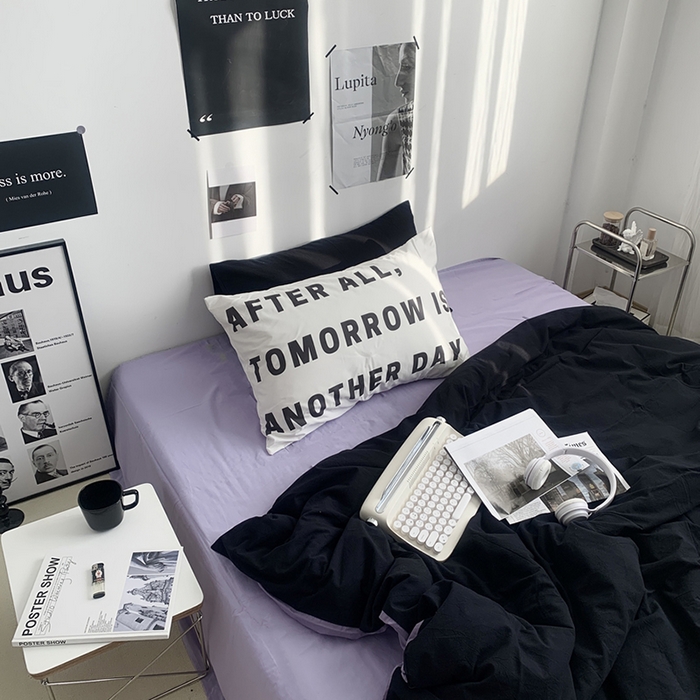 91家纺网 家纺一手货源 找家纺 柚可家居 2024新款定版枕套水洗棉四件套 蒂克 黑紫+紫