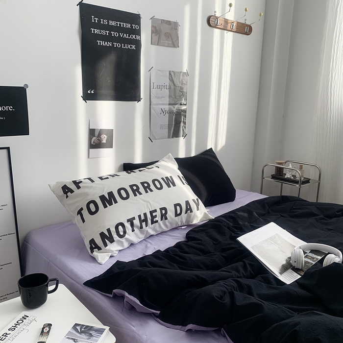 91家纺网 家纺一手货源 找家纺 柚可家居 2024新款定版枕套水洗棉四件套 蒂克 黑紫+紫