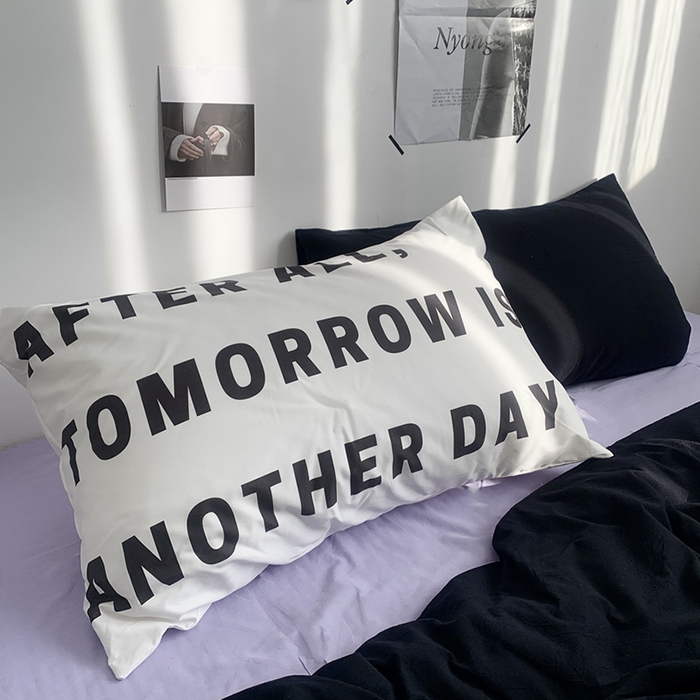 91家纺网 家纺一手货源 找家纺 柚可家居 2024新款定版枕套水洗棉四件套 蒂克 黑紫+紫