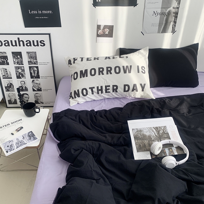 91家纺网 家纺一手货源 找家纺 柚可家居 2024新款定版枕套水洗棉四件套 蒂克 黑紫+紫