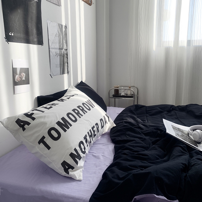 91家纺网 家纺一手货源 找家纺 柚可家居 2024新款定版枕套水洗棉四件套 蒂克 黑紫+紫