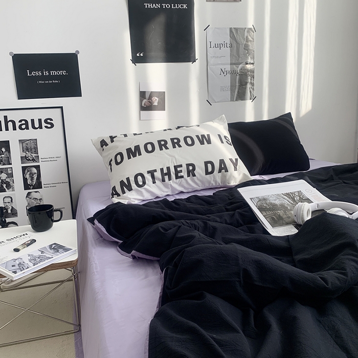 91家纺网 家纺一手货源 找家纺 柚可家居 2024新款定版枕套水洗棉四件套 蒂克 黑紫+紫