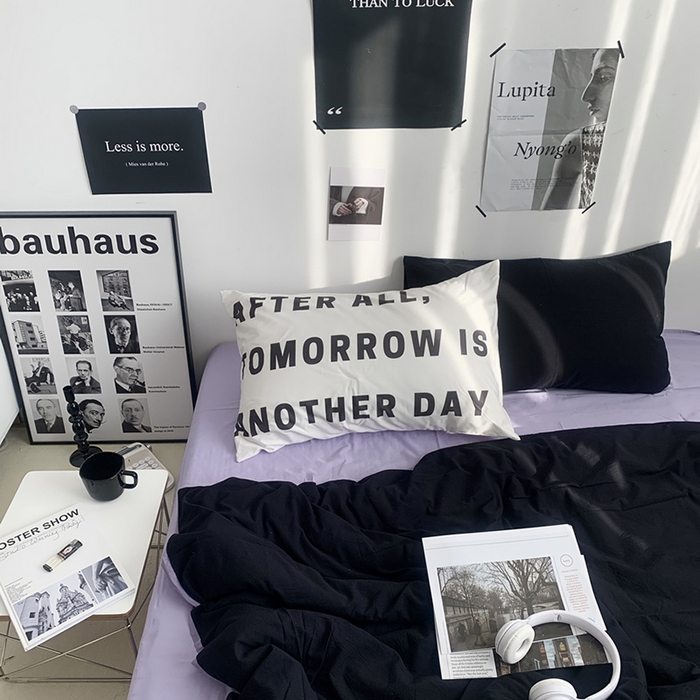 91家纺网 家纺一手货源 找家纺 柚可家居 2024新款定版枕套水洗棉四件套 蒂克 黑紫+紫