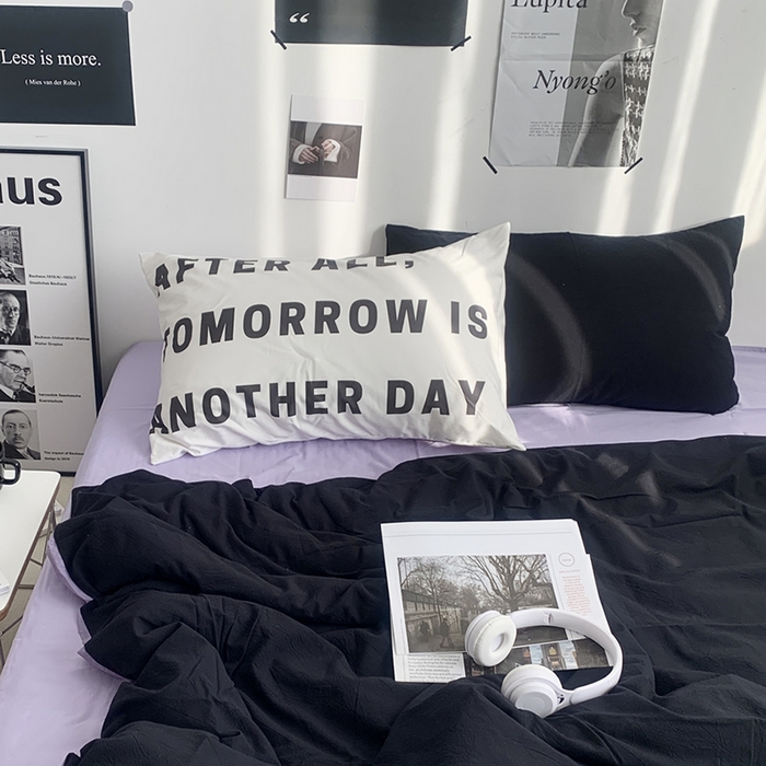 91家纺网 家纺一手货源 找家纺 柚可家居 2024新款定版枕套水洗棉四件套 蒂克 黑紫+紫