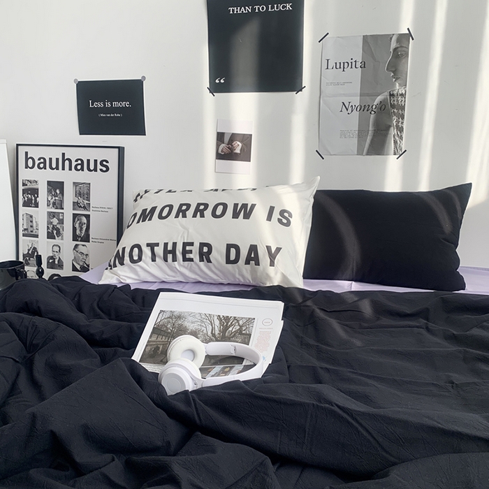 91家纺网 家纺一手货源 找家纺 柚可家居 2024新款定版枕套水洗棉四件套 蒂克 黑紫+紫