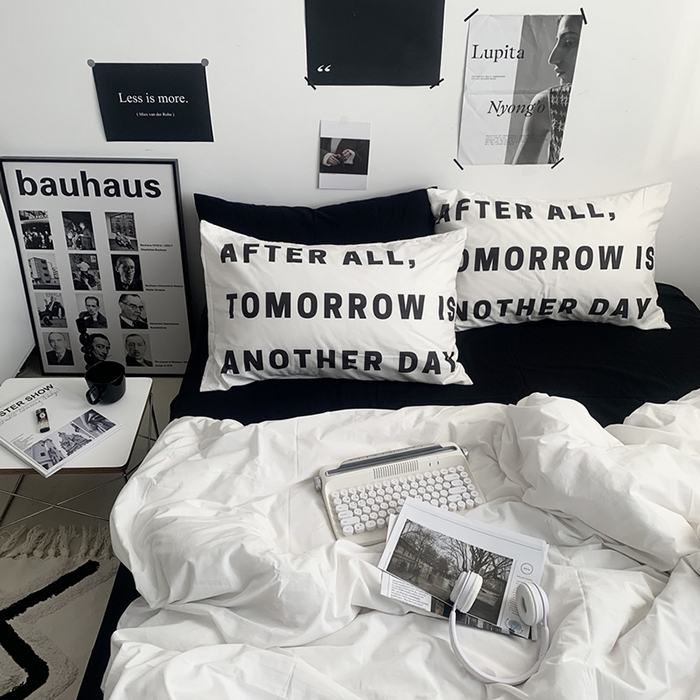 91家纺网 家纺一手货源 找家纺 柚可家居 2024新款定版枕套水洗棉四件套 黑白柏林