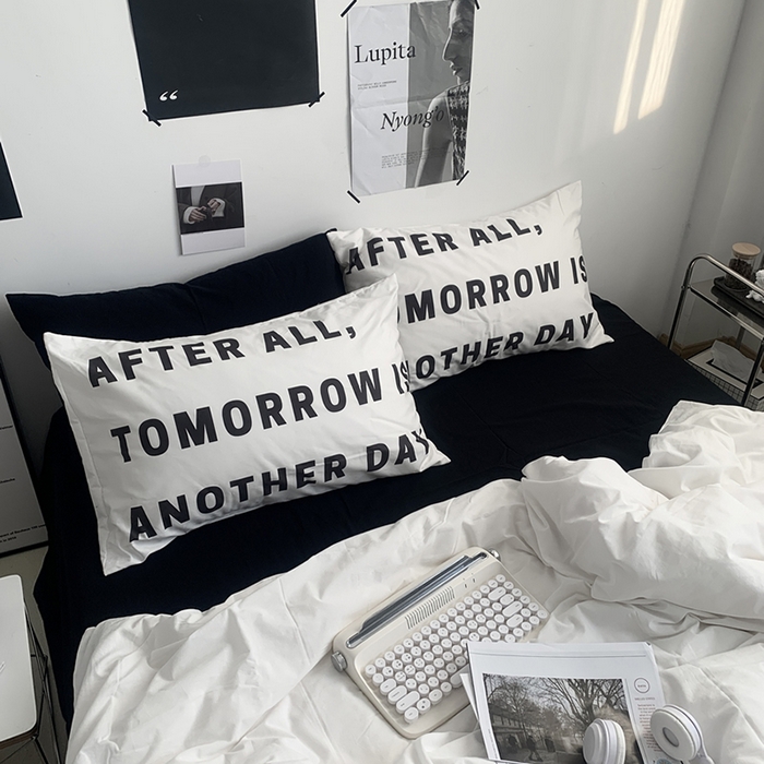 91家纺网 家纺一手货源 找家纺 柚可家居 2024新款定版枕套水洗棉四件套 黑白柏林