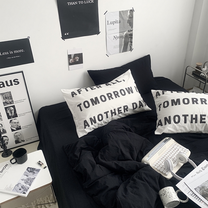 91家纺网 家纺一手货源 找家纺 柚可家居 2024新款定版枕套水洗棉四件套 黑骑士