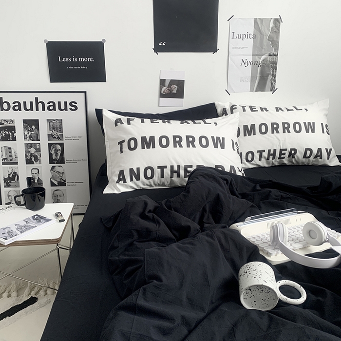 91家纺网 家纺一手货源 找家纺 柚可家居 2024新款定版枕套水洗棉四件套 黑骑士