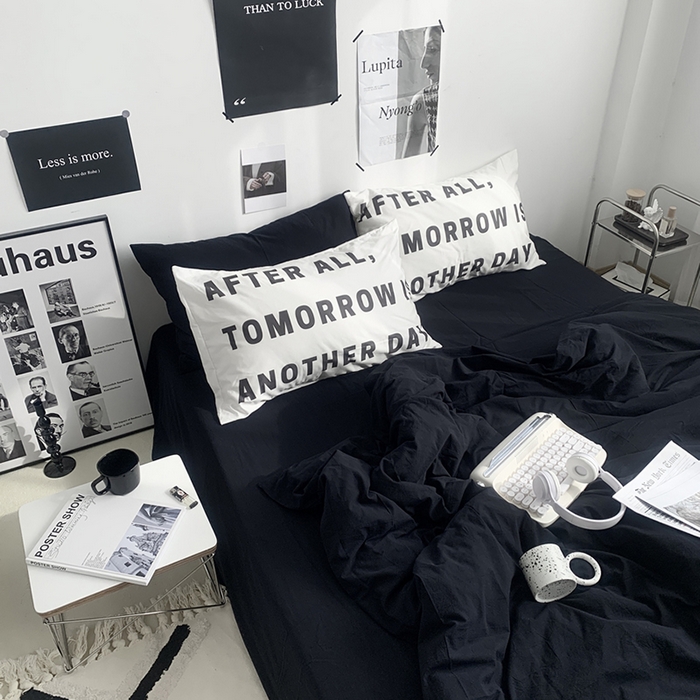 91家纺网 家纺一手货源 找家纺 柚可家居 2024新款定版枕套水洗棉四件套 黑骑士