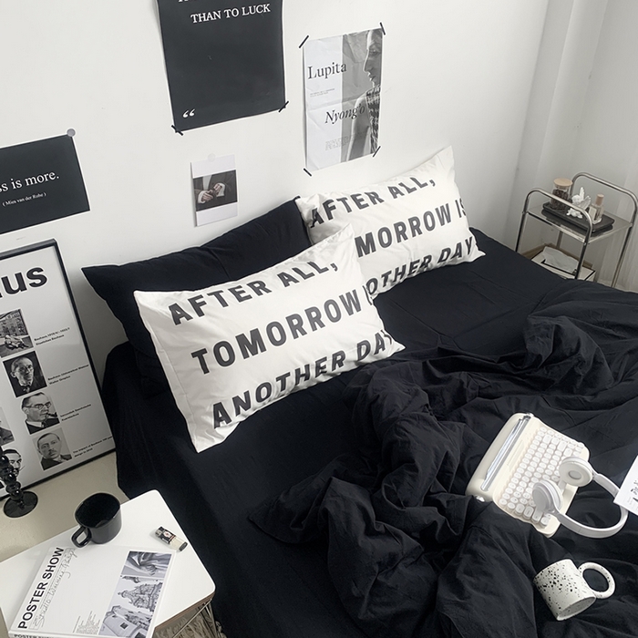 91家纺网 家纺一手货源 找家纺 柚可家居 2024新款定版枕套水洗棉四件套 黑骑士