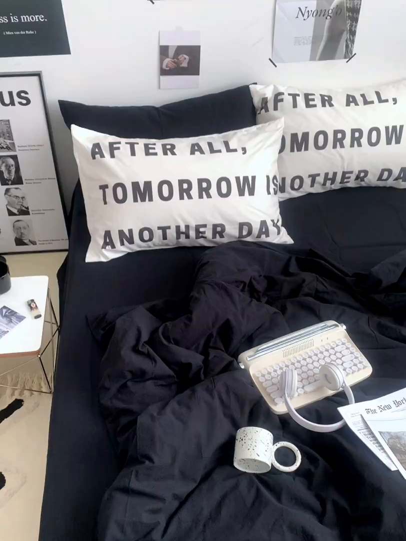 91家纺网 家纺一手货源 找家纺 柚可家居 2024新款定版枕套水洗棉四件套 黑骑士