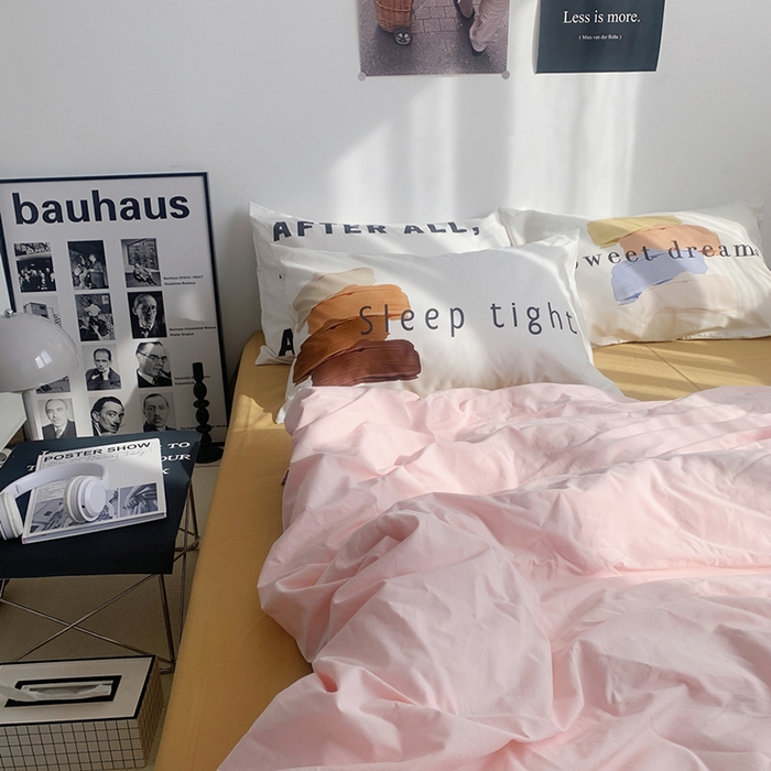 91家纺网 家纺一手货源 找家纺 柚可家居 2024新款定版枕套水洗棉四件套 美式奶泡 粉紫+黄