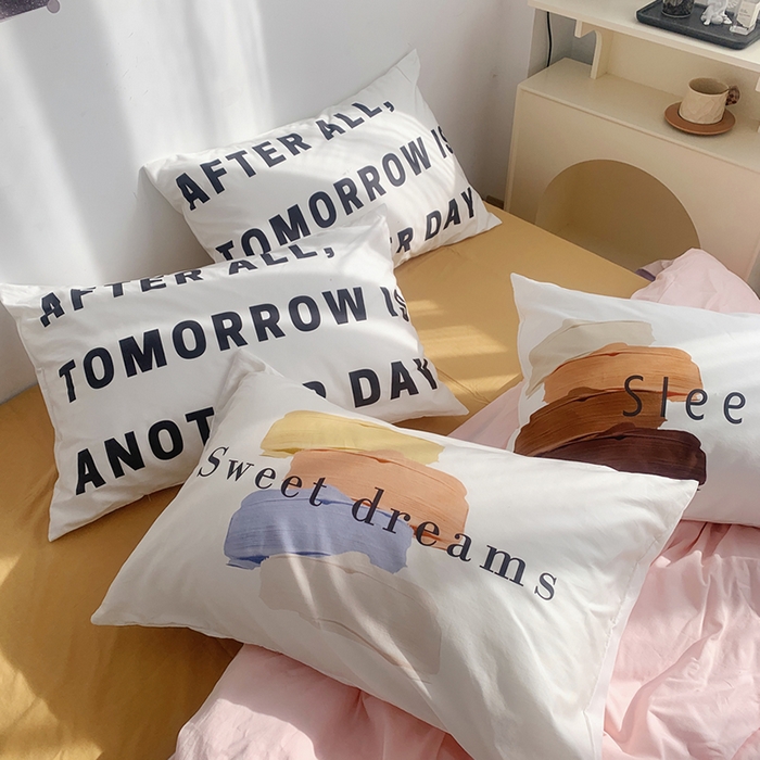 91家纺网 家纺一手货源 找家纺 柚可家居 2024新款定版枕套水洗棉四件套 美式奶泡 粉紫+黄