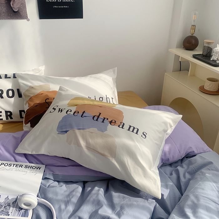 91家纺网 家纺一手货源 找家纺 柚可家居 2024新款定版枕套水洗棉四件套 美式奶泡 蓝紫+黄