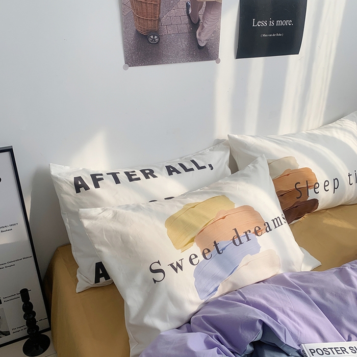 91家纺网 家纺一手货源 找家纺 柚可家居 2024新款定版枕套水洗棉四件套 美式奶泡 蓝紫+黄