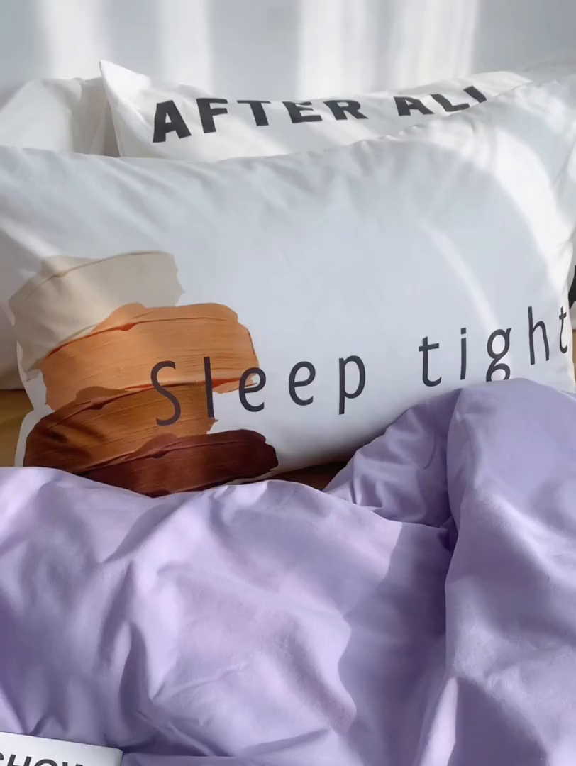 91家纺网 家纺一手货源 找家纺 柚可家居 2024新款定版枕套水洗棉四件套 美式奶泡 蓝紫+黄