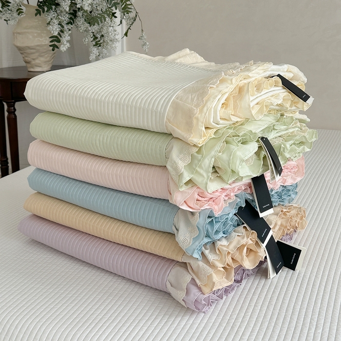 91家纺网 家纺一手货源 找家纺 （总）琳可家居 2025新款轻法系列双层花边100%莱赛尔纤维床盖三件套可搭配同款被套（提供买家秀）