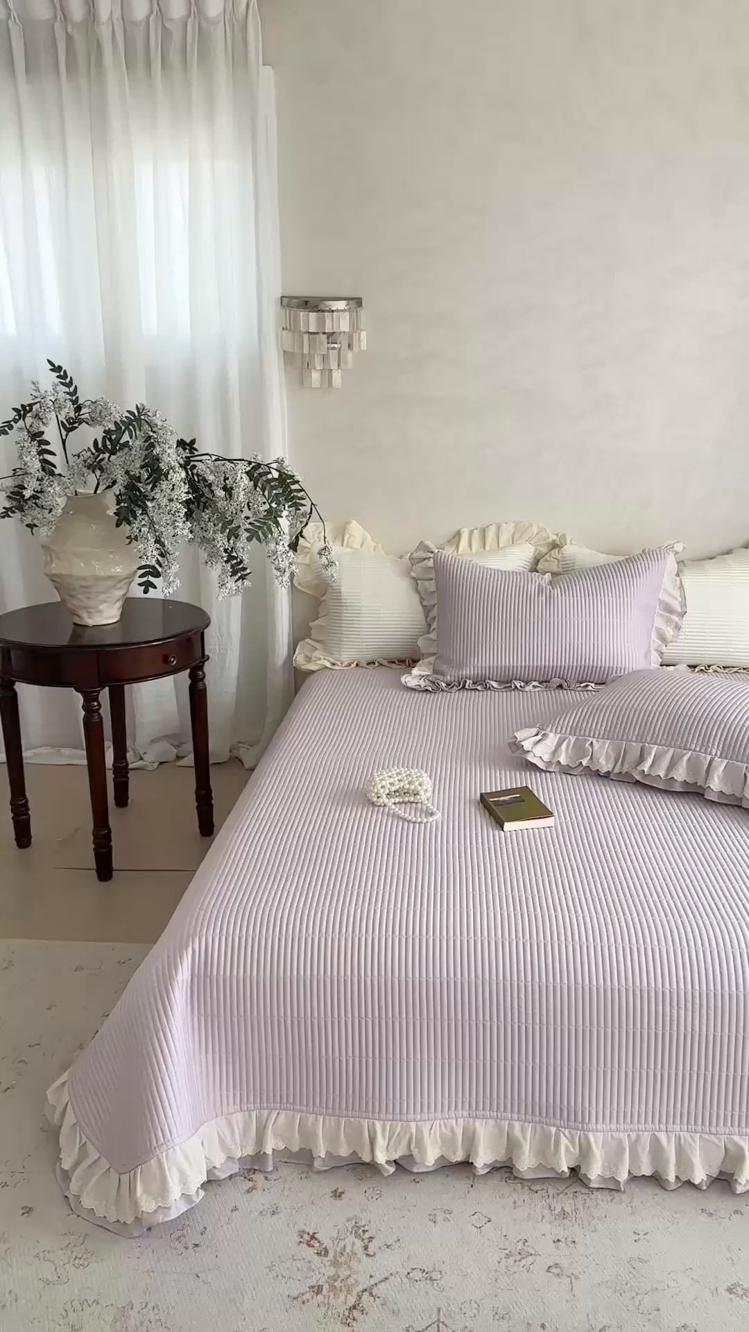 91家纺网 家纺一手货源 找家纺 （总）琳可家居 2025新款轻法系列双层花边100%莱赛尔纤维床盖三件套可搭配同款被套（提供买家秀）