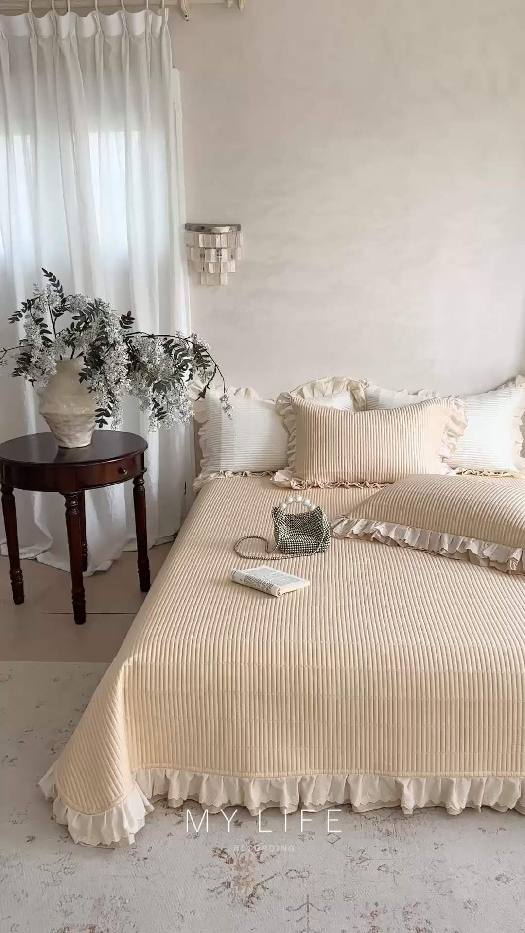 91家纺网 家纺一手货源 找家纺 （总）琳可家居 2025新款轻法系列双层花边100%莱赛尔纤维床盖三件套可搭配同款被套（提供买家秀）