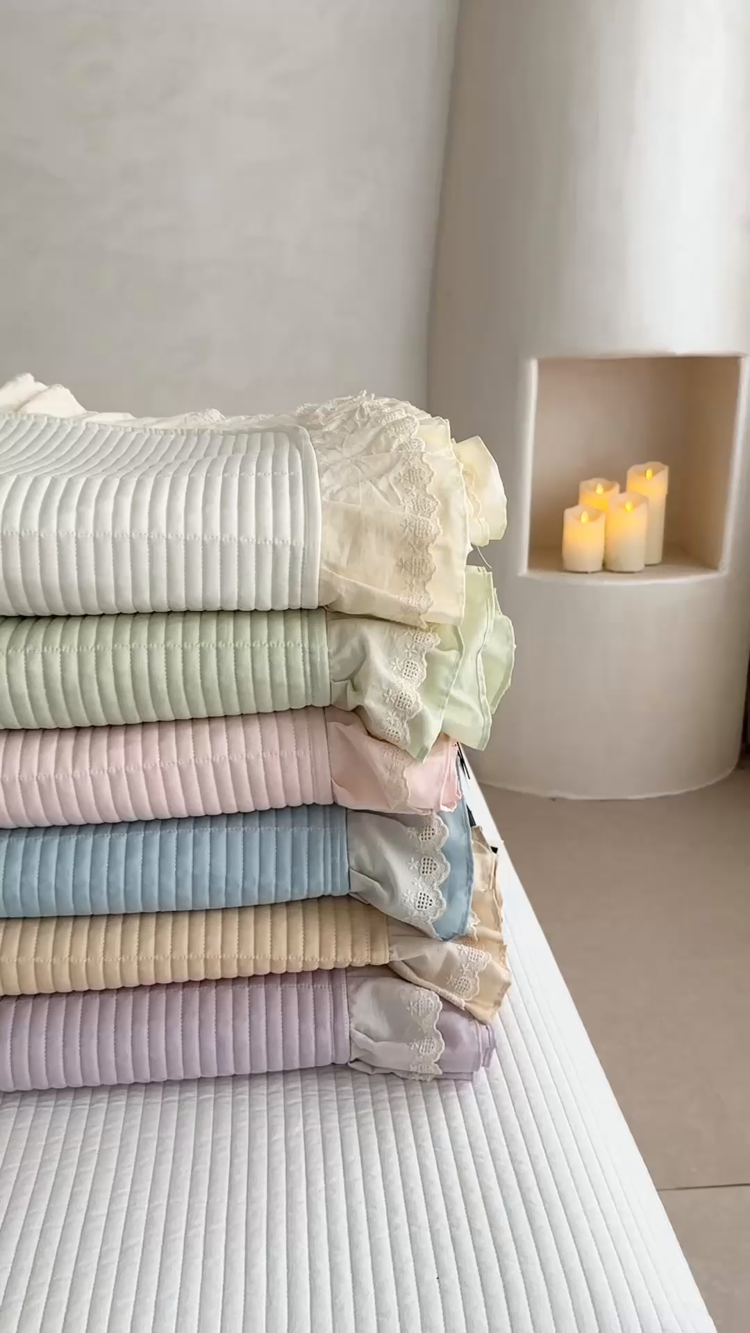 91家纺网 家纺一手货源 找家纺 （总）琳可家居 2025新款轻法系列双层花边100%莱赛尔纤维床盖三件套可搭配同款被套（提供买家秀）