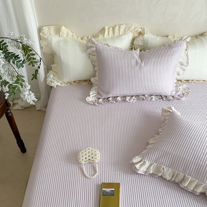 91家纺网 家纺一手货源 找家纺 琳可家居 2025新款轻法系列双层花边100%莱赛尔纤维床盖三件套可搭配同款被套（提供买家秀） 莫兰紫