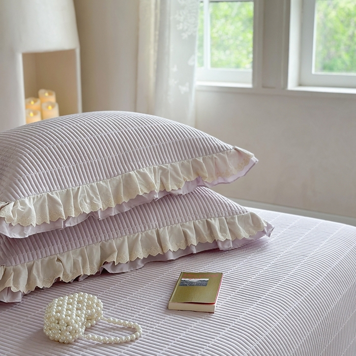 91家纺网 家纺一手货源 找家纺 琳可家居 2025新款轻法系列双层花边100%莱赛尔纤维床盖三件套可搭配同款被套（提供买家秀） 莫兰紫