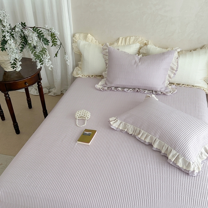 91家纺网 家纺一手货源 找家纺 琳可家居 2025新款轻法系列双层花边100%莱赛尔纤维床盖三件套可搭配同款被套（提供买家秀） 莫兰紫