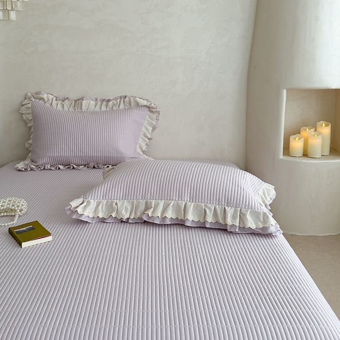 91家纺网 家纺一手货源 找家纺 琳可家居 2025新款轻法系列双层花边100%莱赛尔纤维床盖三件套可搭配同款被套（提供买家秀） 莫兰紫