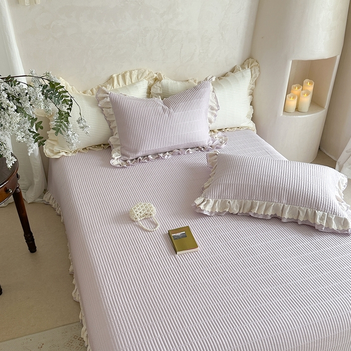 91家纺网 家纺一手货源 找家纺 琳可家居 2025新款轻法系列双层花边100%莱赛尔纤维床盖三件套可搭配同款被套（提供买家秀） 莫兰紫