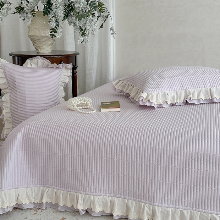 91家纺网 家纺一手货源 找家纺 琳可家居 2025新款轻法系列双层花边100%莱赛尔纤维床盖三件套可搭配同款被套（提供买家秀） 莫兰紫