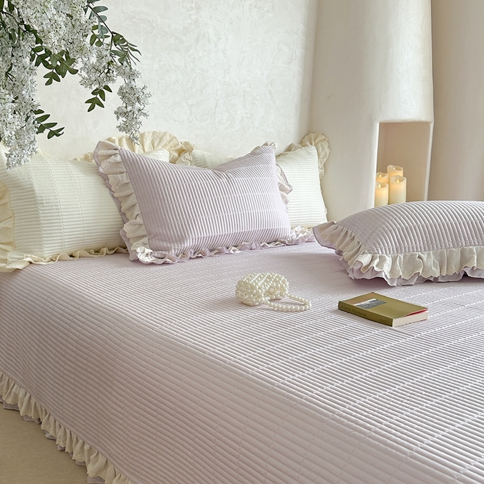 91家纺网 家纺一手货源 找家纺 琳可家居 2025新款轻法系列双层花边100%莱赛尔纤维床盖三件套可搭配同款被套（提供买家秀） 莫兰紫