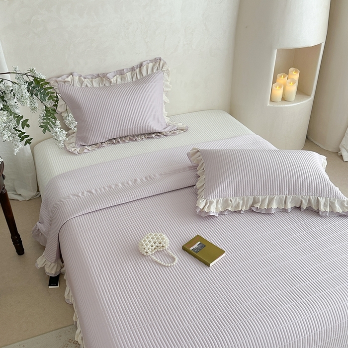 91家纺网 家纺一手货源 找家纺 琳可家居 2025新款轻法系列双层花边100%莱赛尔纤维床盖三件套可搭配同款被套（提供买家秀） 莫兰紫