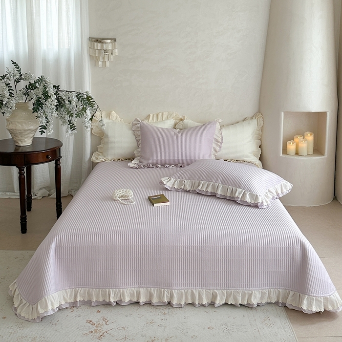 琳可家居 2025新款轻法系列双层花边100%莱赛尔纤维床盖三件套可搭配同款被套（提供买家秀） 莫兰紫