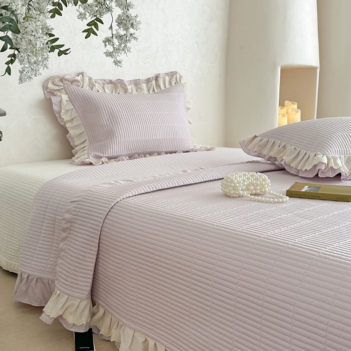 91家纺网 家纺一手货源 找家纺 琳可家居 2025新款轻法系列双层花边100%莱赛尔纤维床盖三件套可搭配同款被套（提供买家秀） 莫兰紫