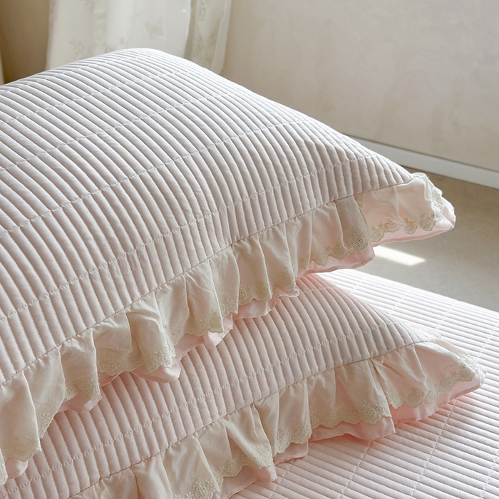 91家纺网 家纺一手货源 找家纺 琳可家居 2025新款轻法系列双层花边100%莱赛尔纤维床盖三件套可搭配同款被套（提供买家秀） 樱花粉