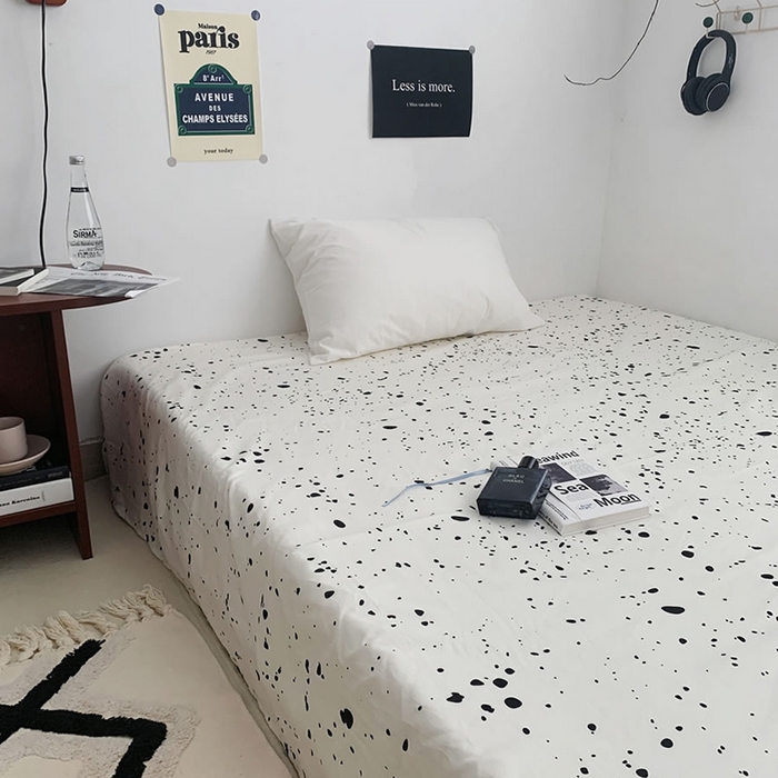 柚可家居 2024新款40支斜纹133*72纯棉斜纹印花单床单床笠2 墨点