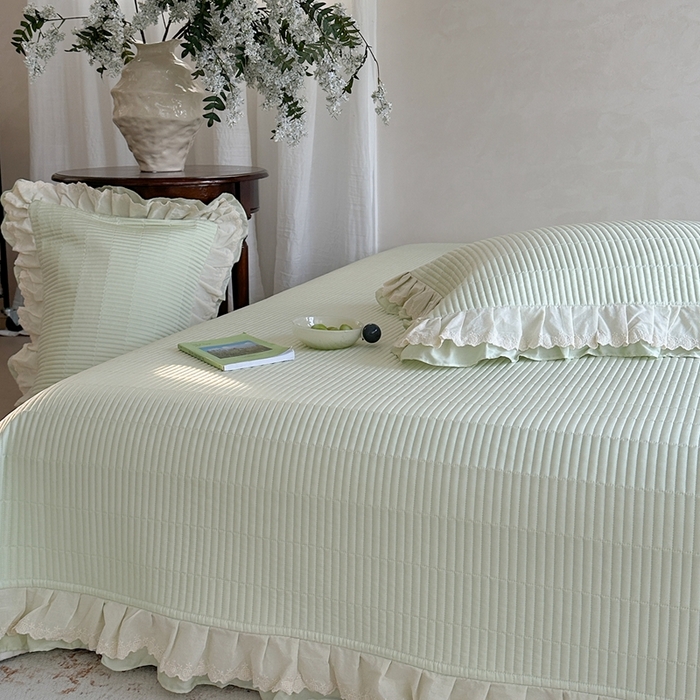 91家纺网 家纺一手货源 找家纺 （总）琳可家居 2025新款轻法系列双层花边100%莱赛尔纤维床盖三件套可搭配同款被套（提供买家秀）