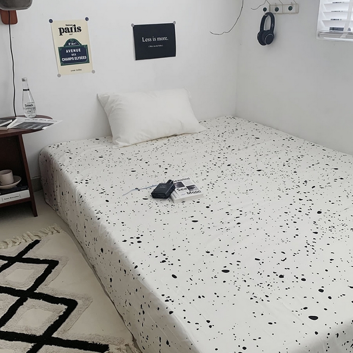 91家纺网 家纺一手货源 找家纺 柚可家居 2024新款40支斜纹133*72纯棉斜纹印花单床单床笠2 墨点