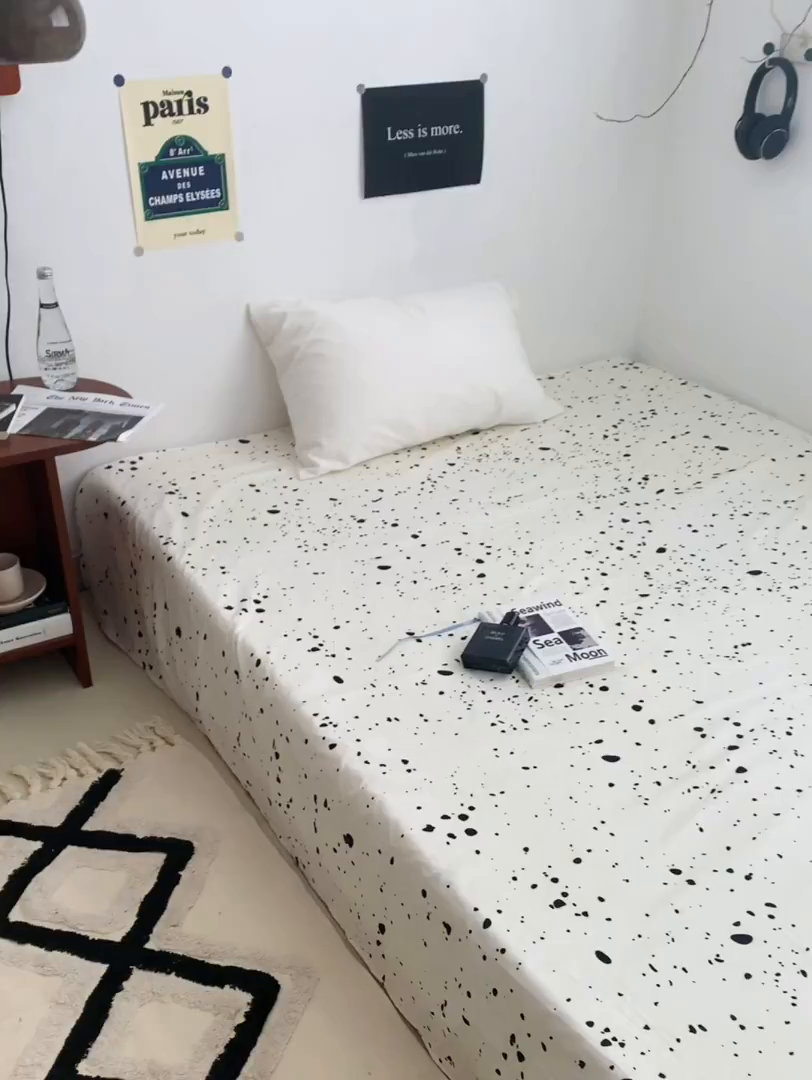 91家纺网 家纺一手货源 找家纺 柚可家居 2024新款40支斜纹133*72纯棉斜纹印花单床单床笠2 墨点