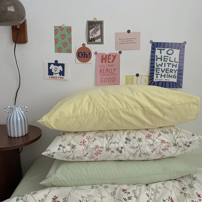 91家纺网 家纺一手货源 找家纺 柚可家居 2024秋季新款40支全棉斜纹四件套-小漫春 小时光-果绿