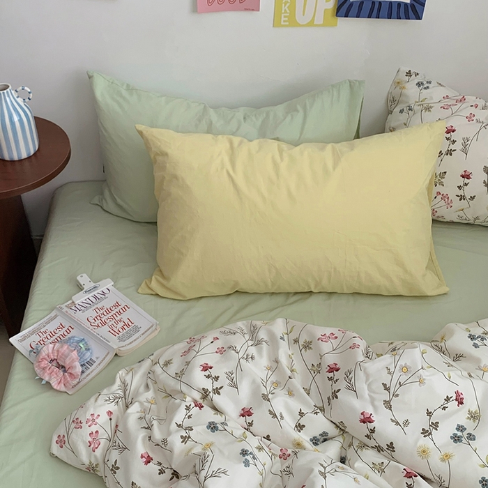 91家纺网 家纺一手货源 找家纺 柚可家居 2024秋季新款40支全棉斜纹四件套-小漫春 小时光-果绿