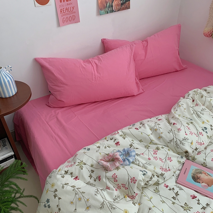 91家纺网 家纺一手货源 找家纺 柚可家居 2024秋季新款40支全棉斜纹四件套-小漫春 小时光-桃红