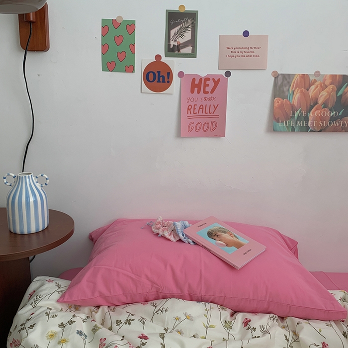 91家纺网 家纺一手货源 找家纺 柚可家居 2024秋季新款40支全棉斜纹四件套-小漫春 小时光-桃红