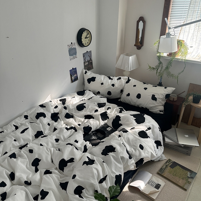 柚可家居 2024秋季新款40支全棉斜纹四件套-小漫春 非黑即白 实拍第二组