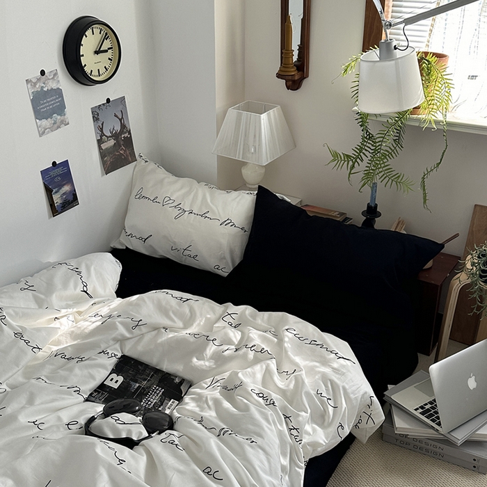 柚可家居 2024秋季新款40支全棉斜纹四件套-小漫春 英文信 实拍第二组