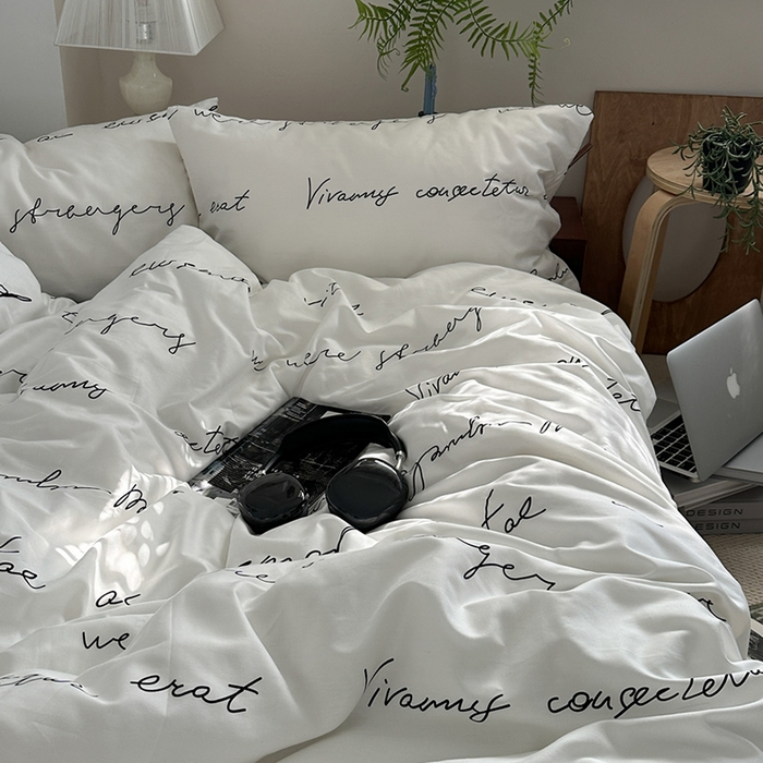 91家纺网 家纺一手货源 找家纺 柚可家居 2024秋季新款40支全棉斜纹四件套-小漫春 英文信 实拍第二组