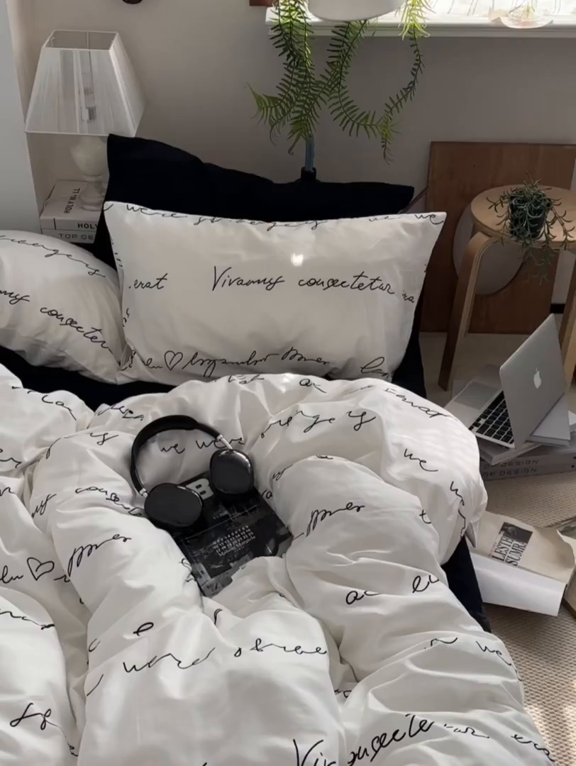 91家纺网 家纺一手货源 找家纺 柚可家居 2024秋季新款40支全棉斜纹四件套-小漫春 英文信 实拍第二组