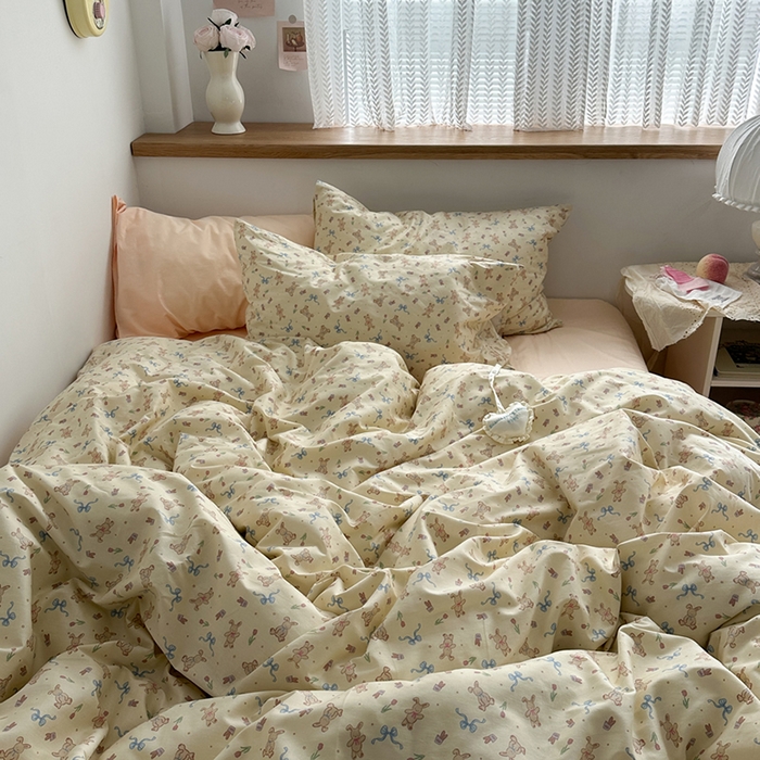 91家纺网 家纺一手货源 找家纺 柚可家居 2024秋季新款40支全棉斜纹四件套-小漫春 贝拉兔兔